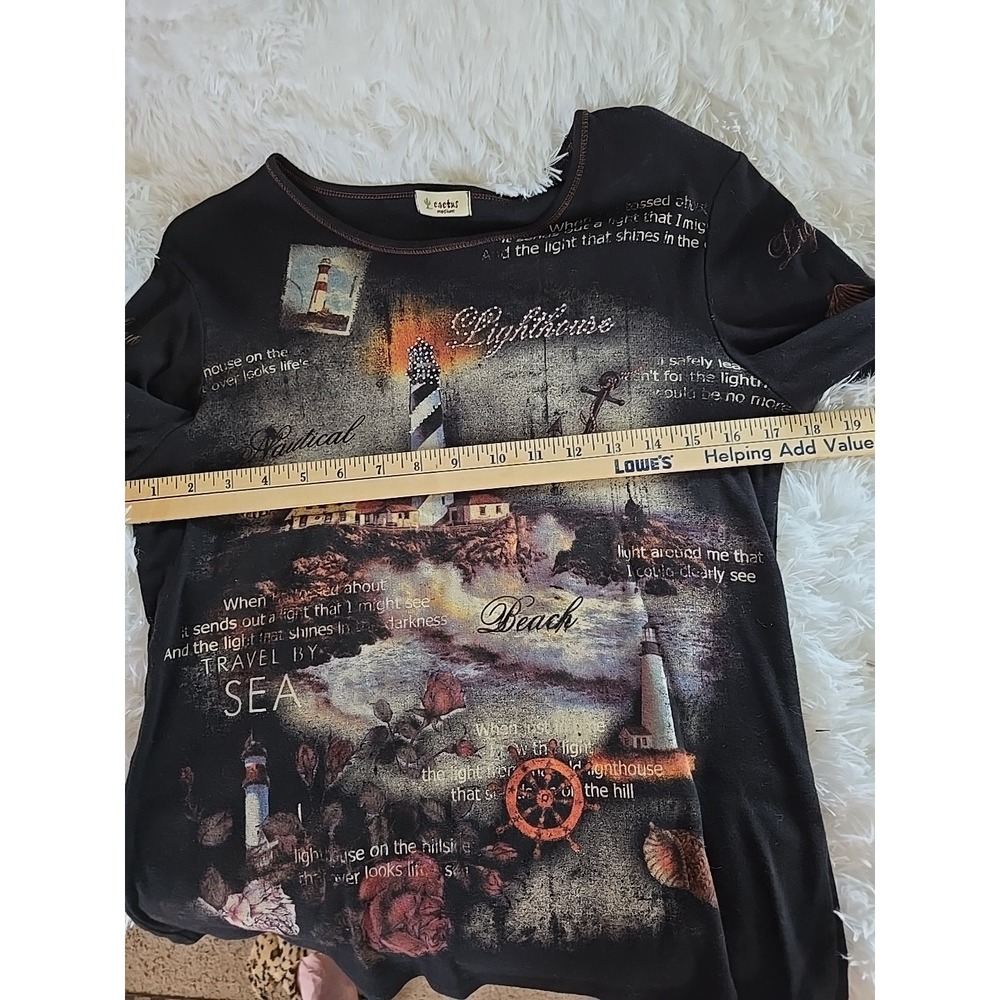 VTG Cactus Lighthouse on the Hillside Y2K‎ Studded Top Shirt Ladies Sz M USA - Picture 8 of 13